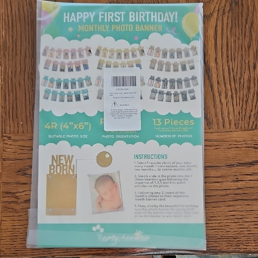 Pink First Birthday Photo Banner - Picture 2 of 4